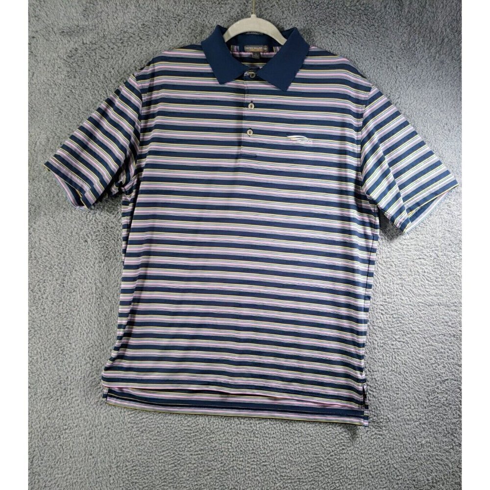 Peter Millar Shirt Mens Large Summer Comfort Polo Stretch Pink Blue Striped